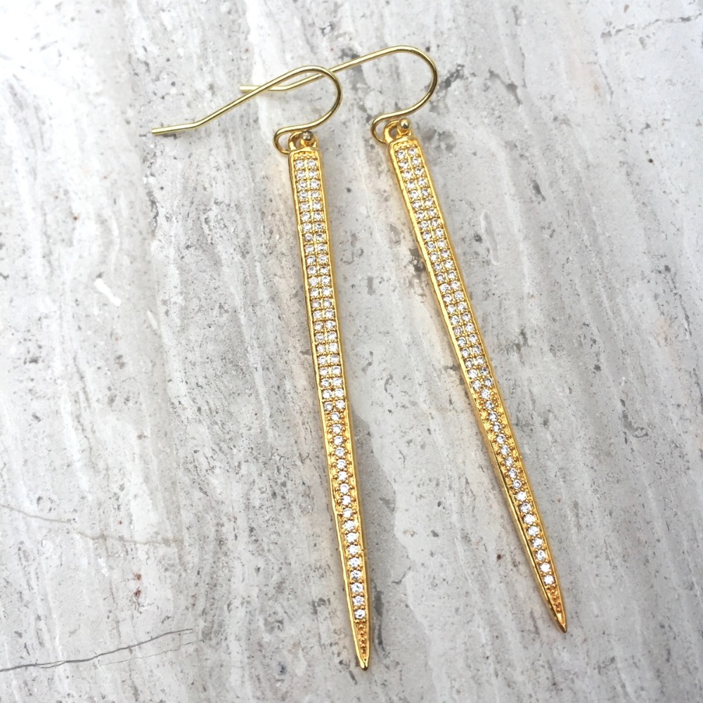 14K gold/sterling silver CZ spike Earrings
